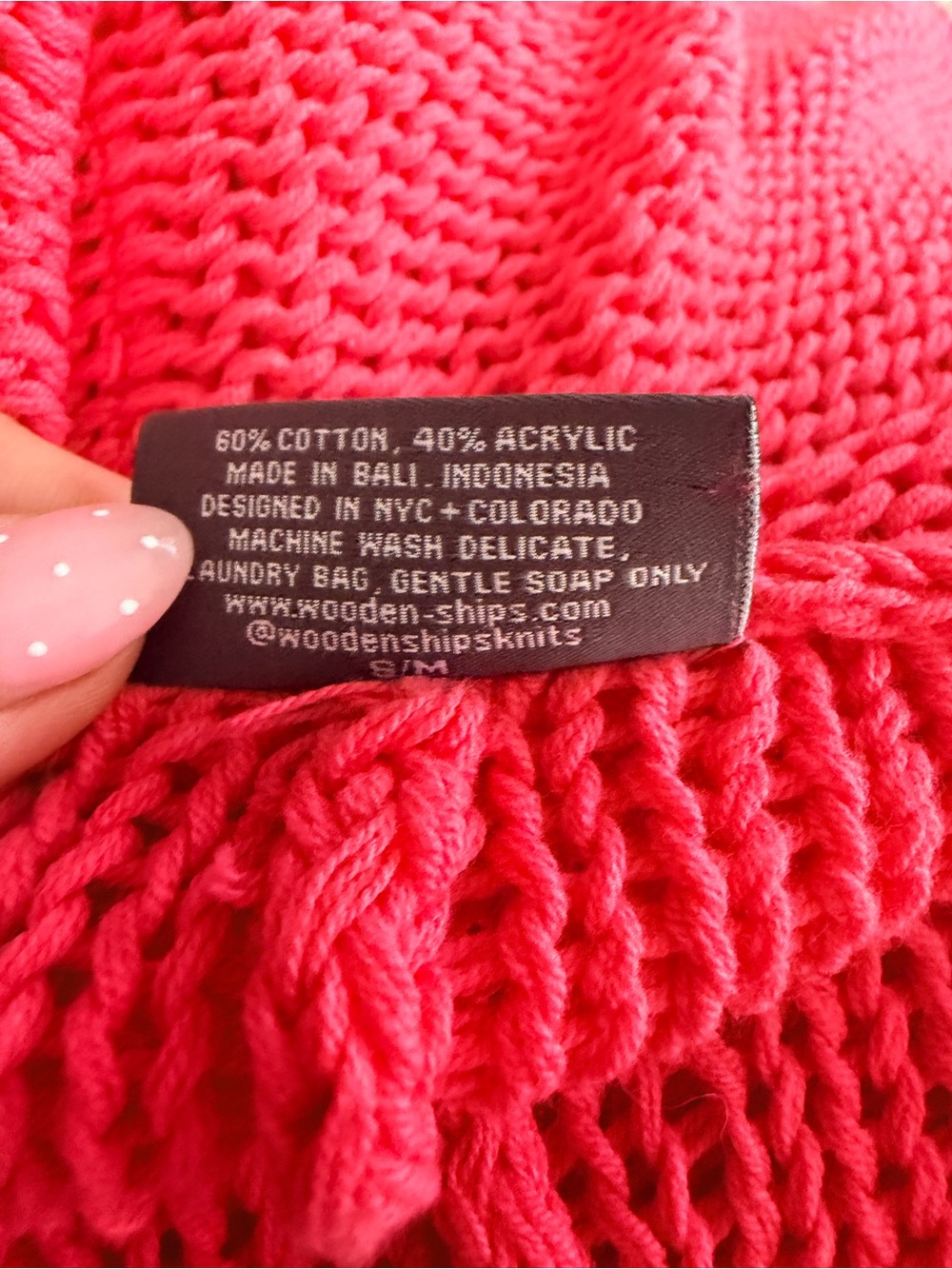 Wooden Ships Womens V-Neck Chunky Knit Sweater - deep pink - Picture 5 of 6